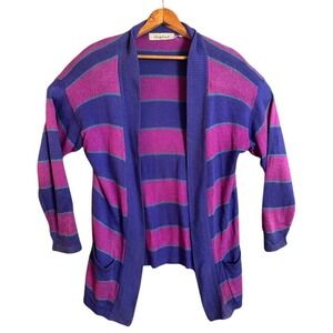 Vintage Claude Vernet Striped Silk Cardigan Sweater Purple Pink Teal Size S
